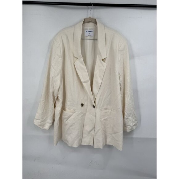 Old Navy Double Breasted Linen Blend Suit Blazer Women XXL Minimalist Padded - Picture 1 of 11